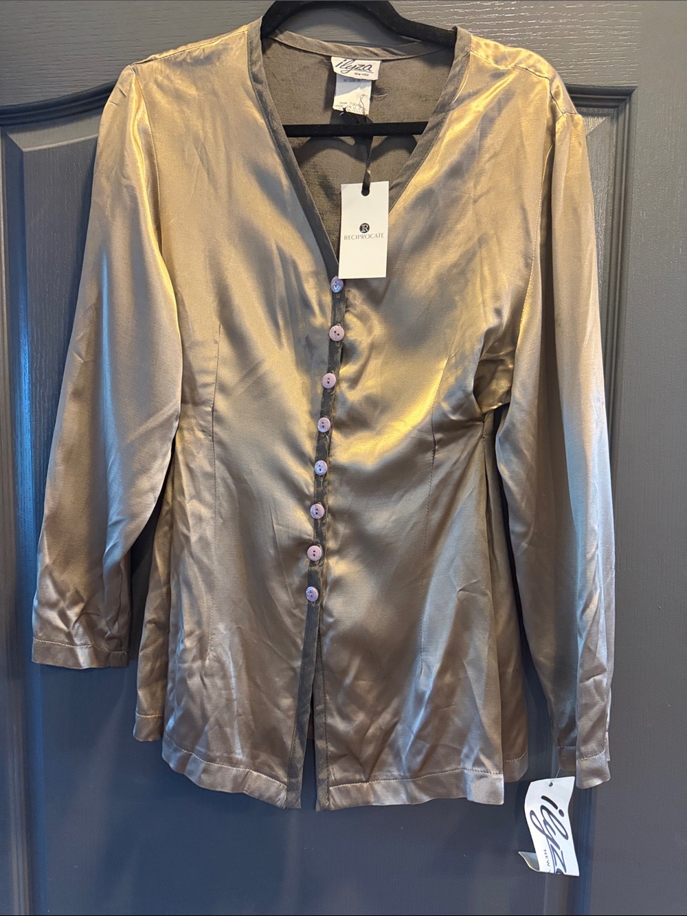 Ilyza  Shimmery Gold Satin Button-Front Blouse